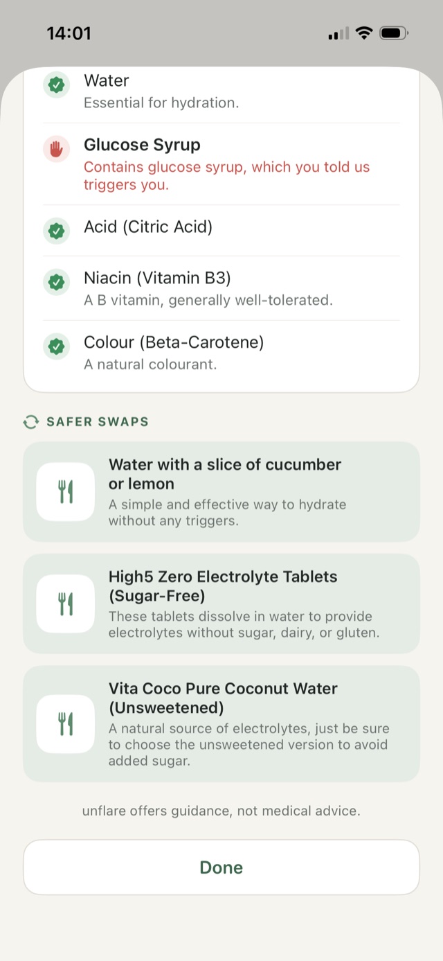 unflare ingredient breakdown with safer swap suggestions