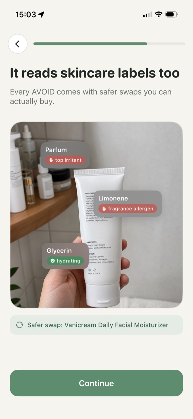unflare reading a skincare ingredient label and flagging fragrance allergens